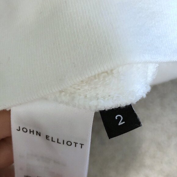 John Elliot Solid White Long Sleeve Zipped Cropped Hoodie 2 - Picture 7 of 8